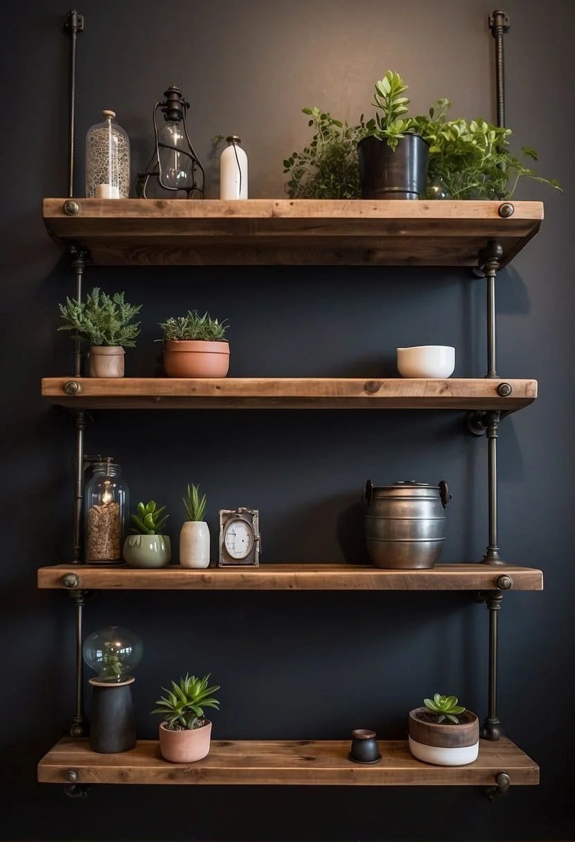 Industrial Pipe and Wood Floating Shelves