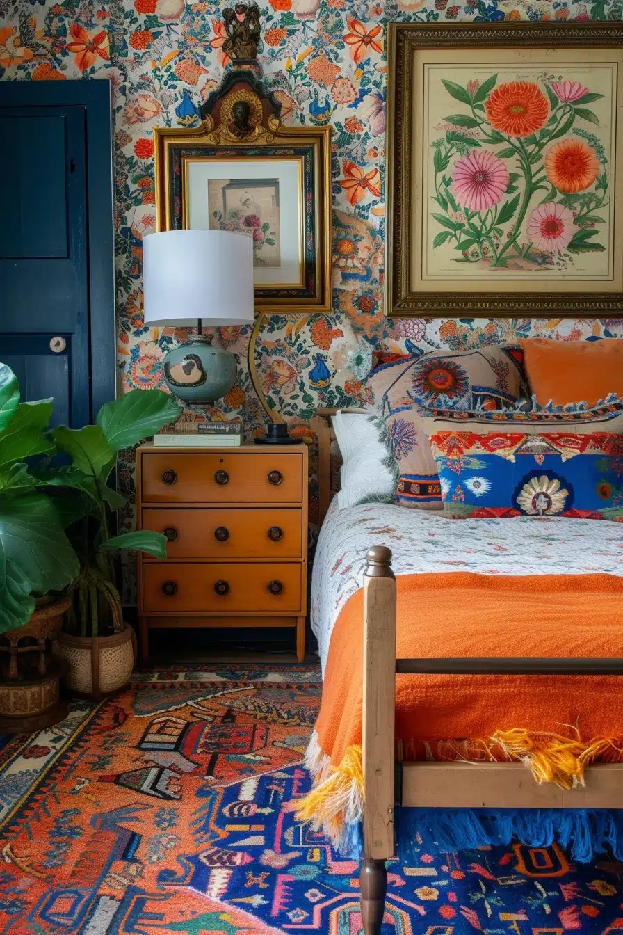 Eclectic Blue and Orange Bedroom