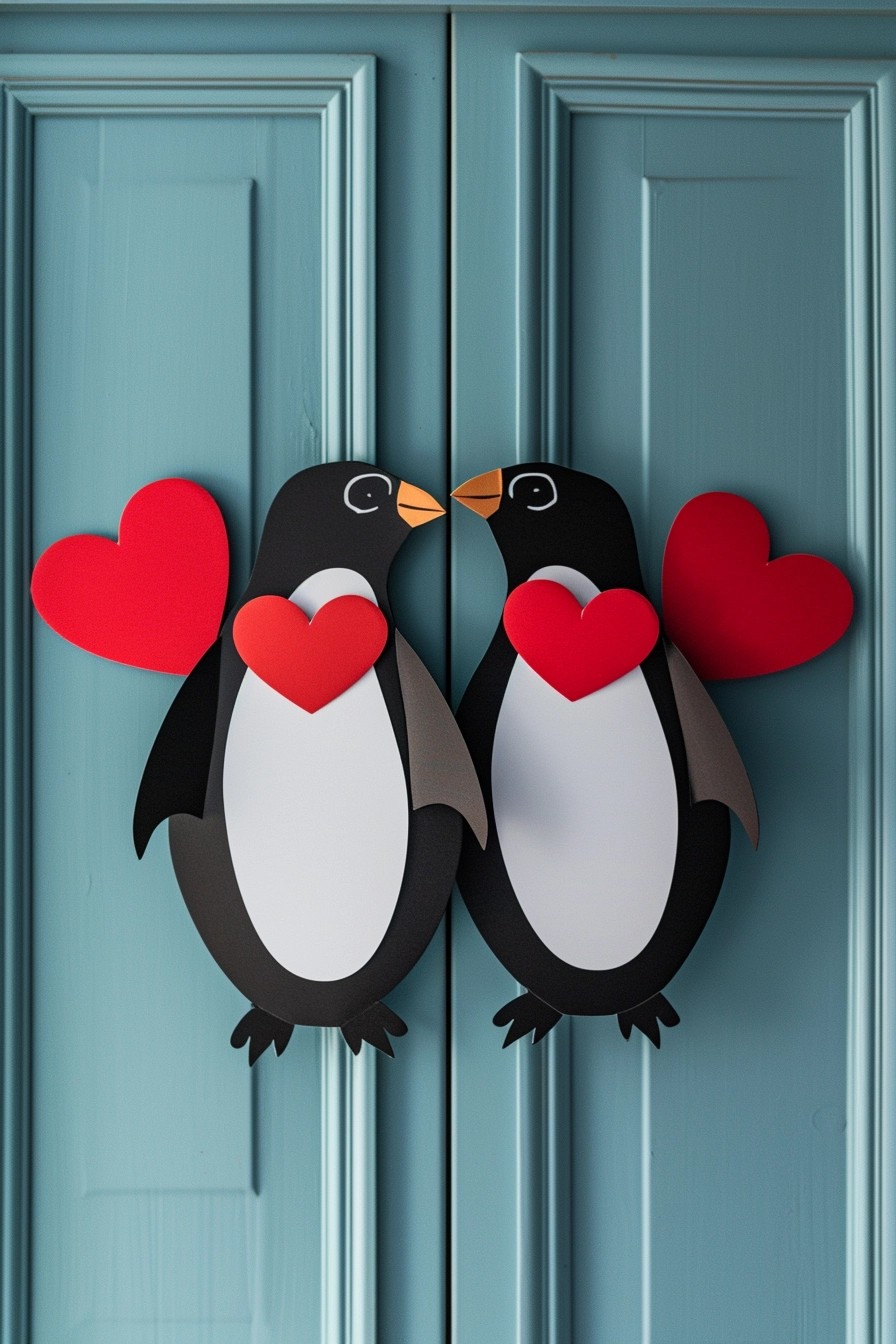 Adorable Penguin Couple Door Decoration