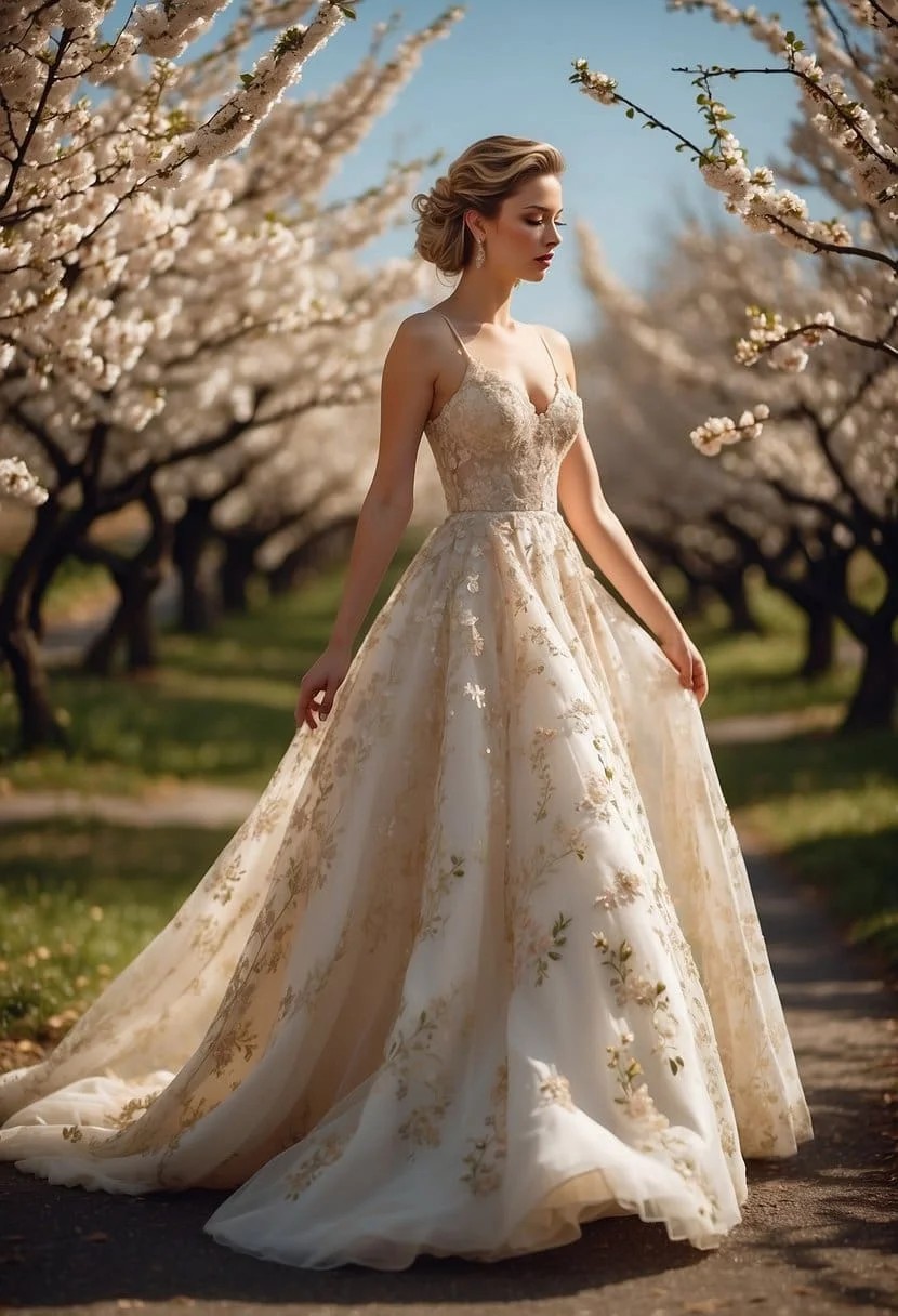 A Spring Wedding with A Cascading Floral Wedding Dress