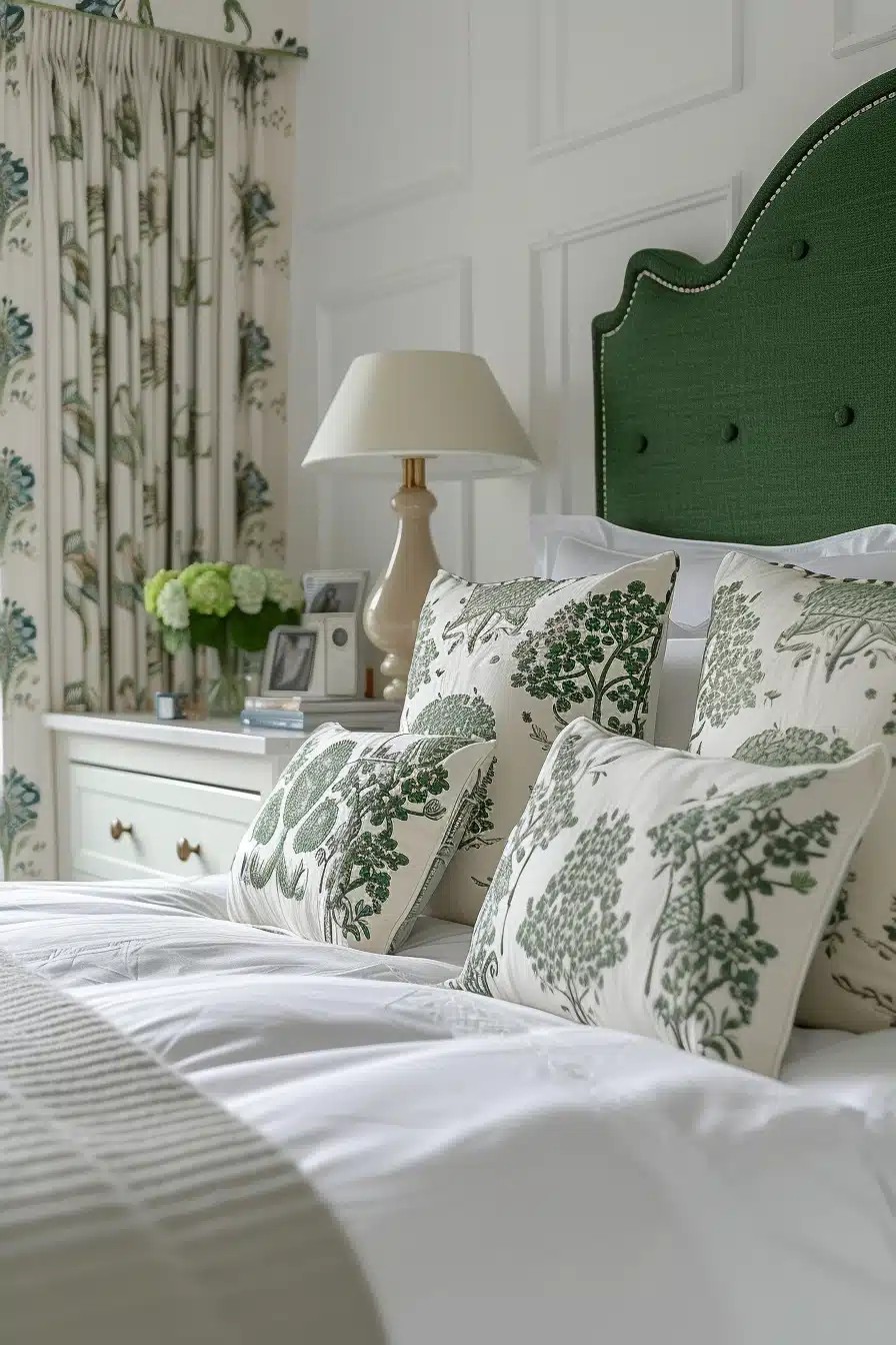 Introduce a Green Upholstered Headboard