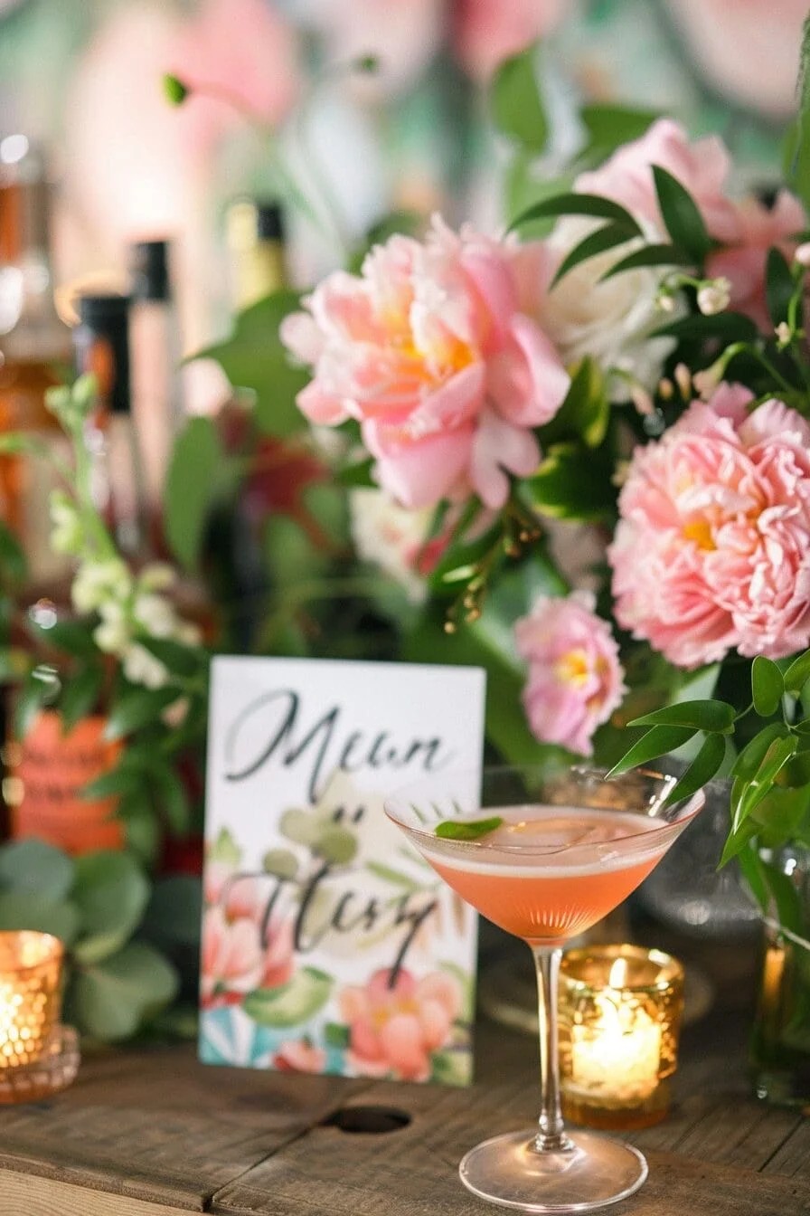 A Spring Wedding Featuring a Floral Watercolor Cocktail Sign