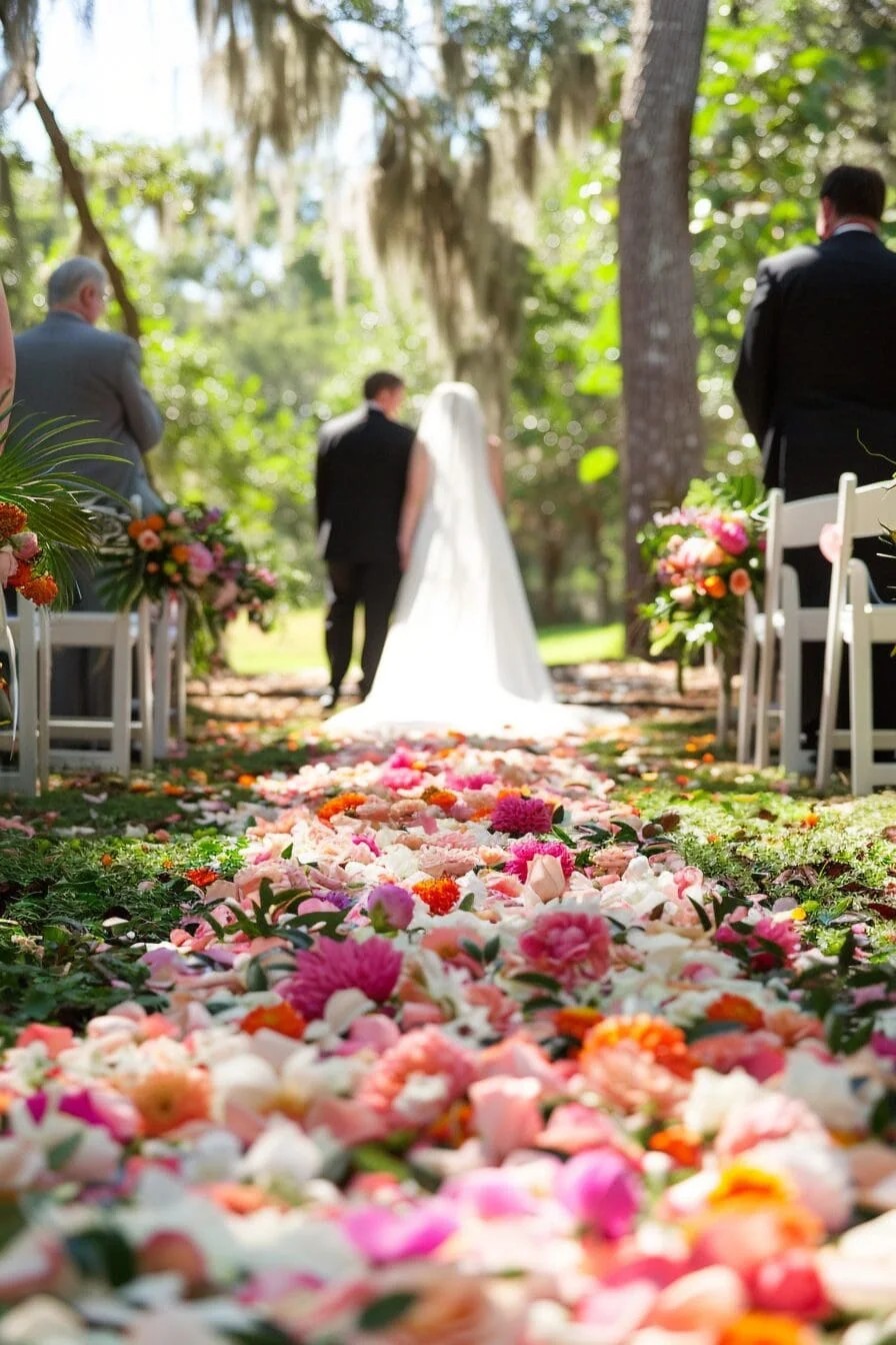 A Spring Wedding with A Floral Aisle Runner