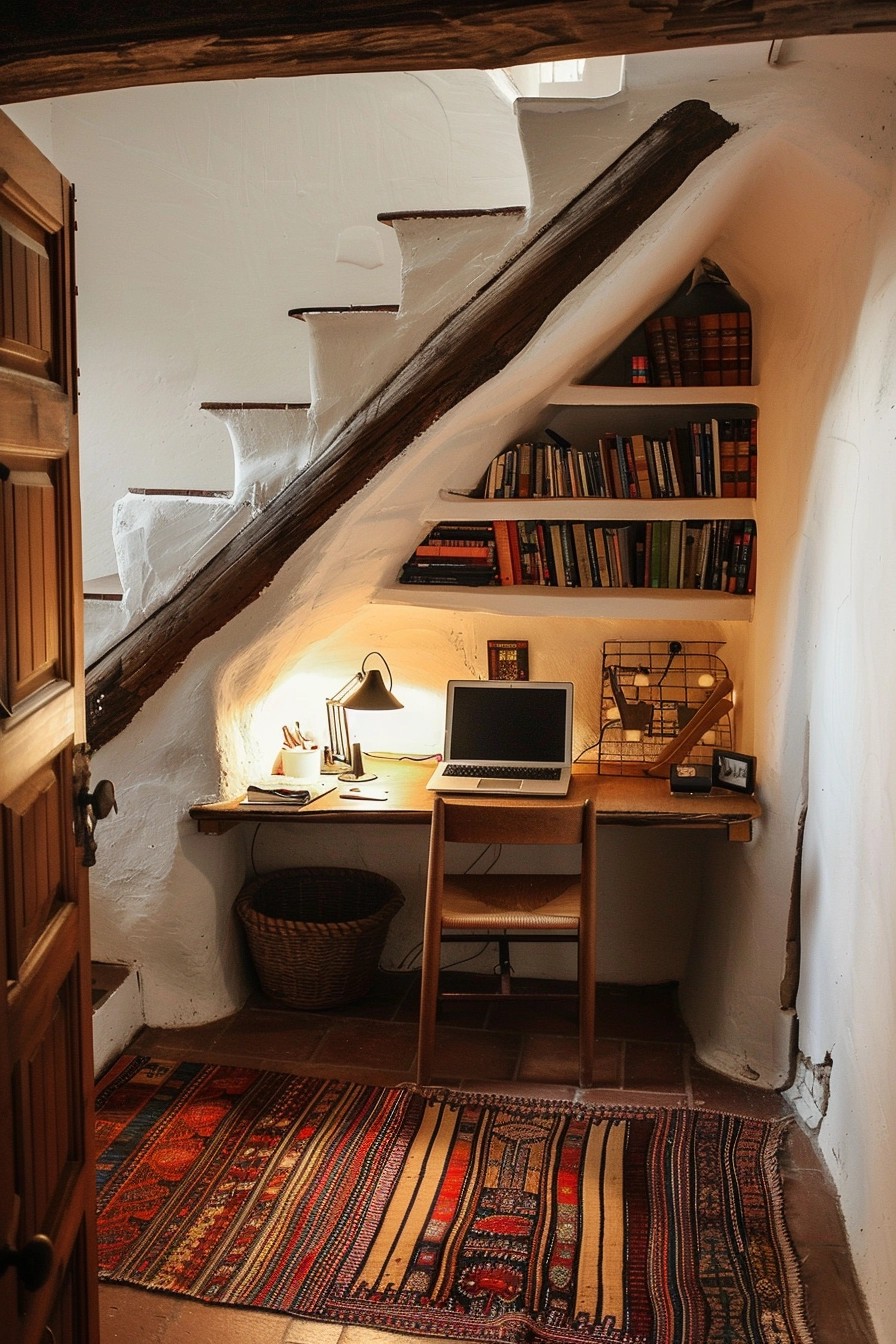 Cozy Home Office Nook Under the Stairs