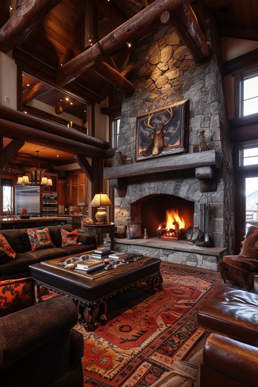 Dramatic Stone Fireplace