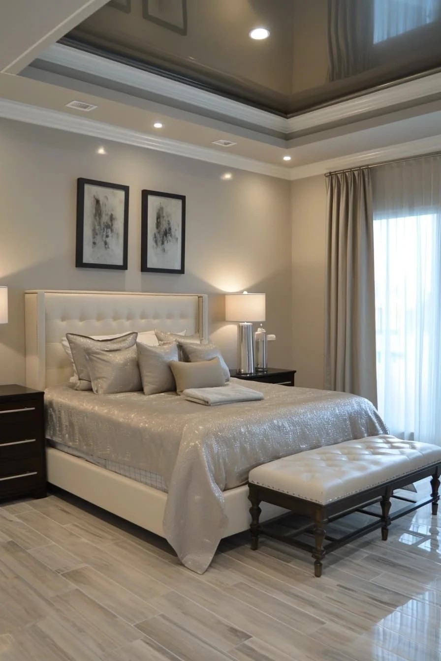 Spacious Master Bedroom with High Gloss Tray Ceiling