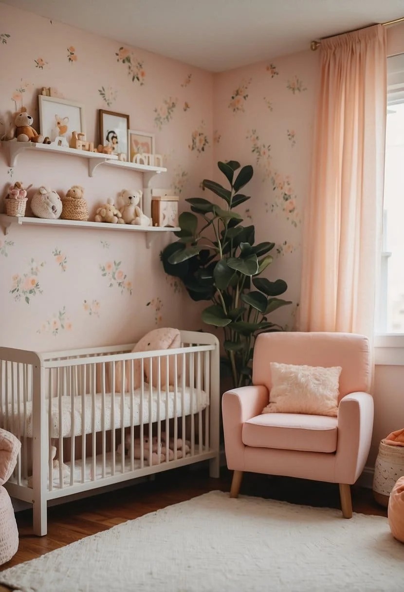 Toddler Girl Bedroom With Floral Wallpaper