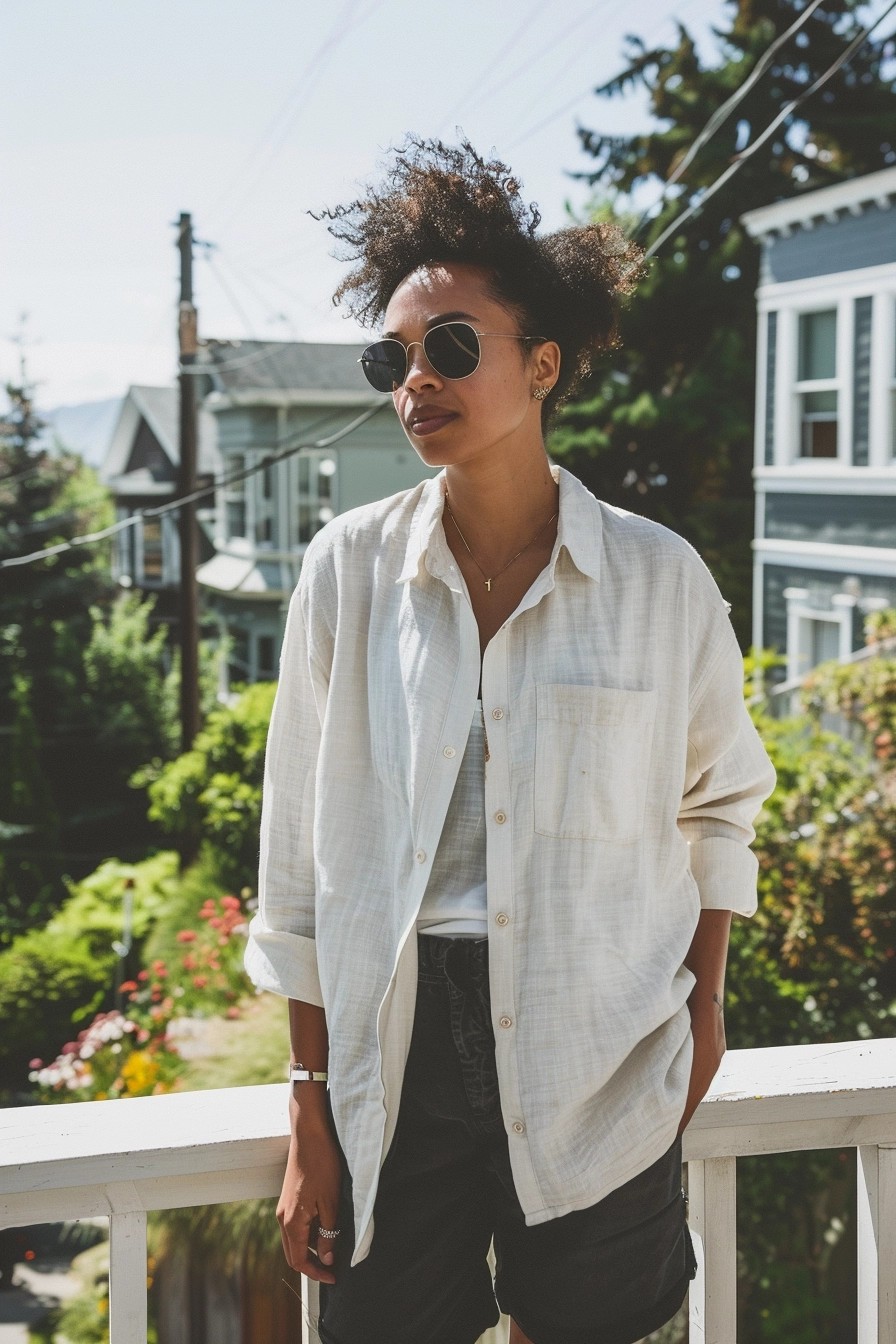 Oversized Linen Button-Down + Biker Shorts