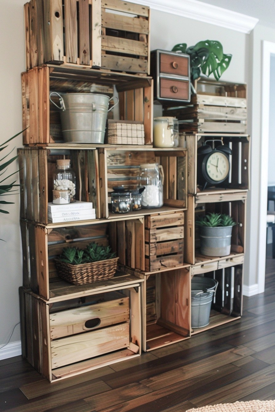 Use Crates as Storage Shelves