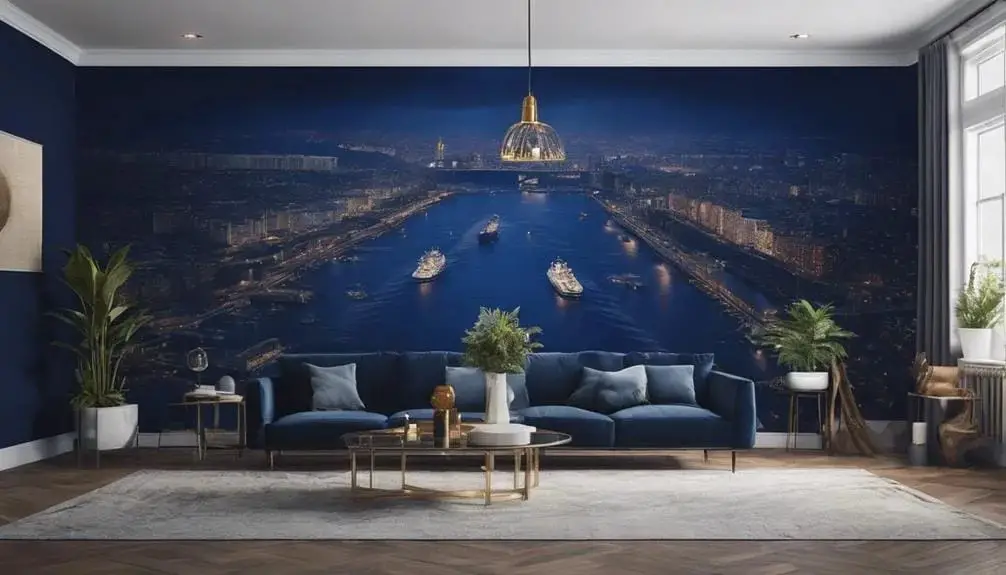 Navy Accent Wall with Artistic Murals