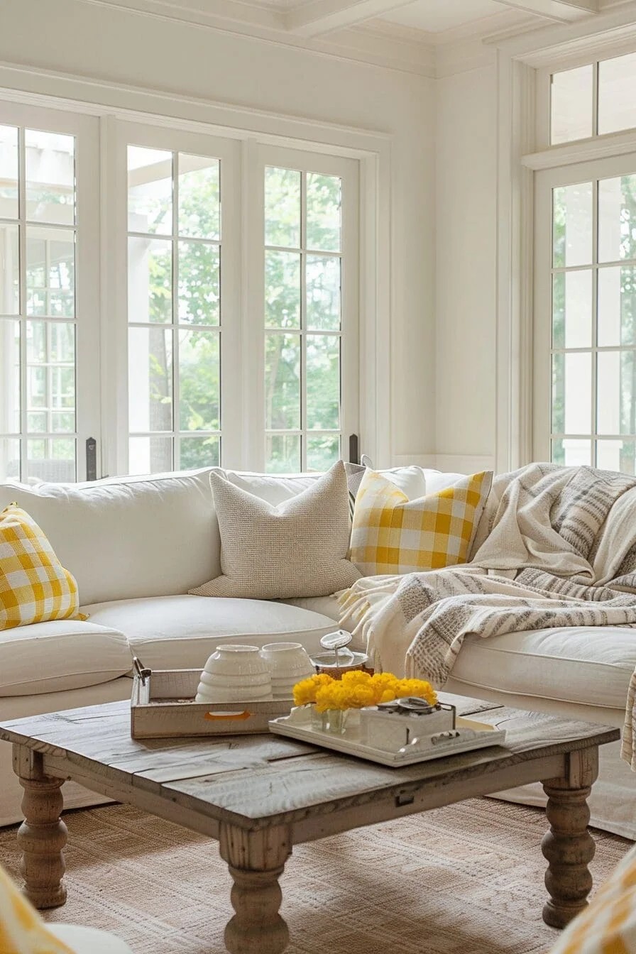 Yellow and White Gingham Throw Blanket