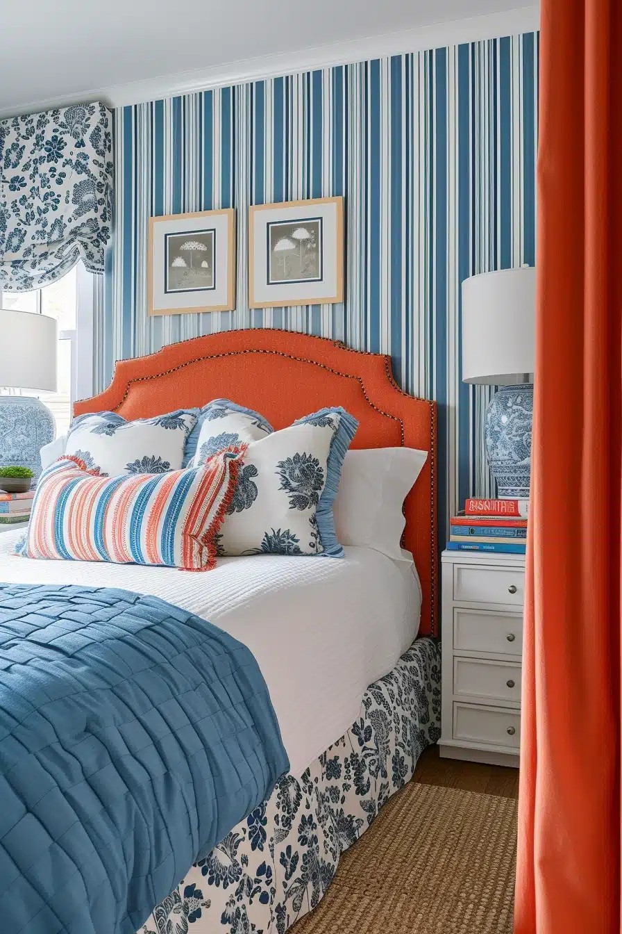 Preppy Blue and Orange Bedroom