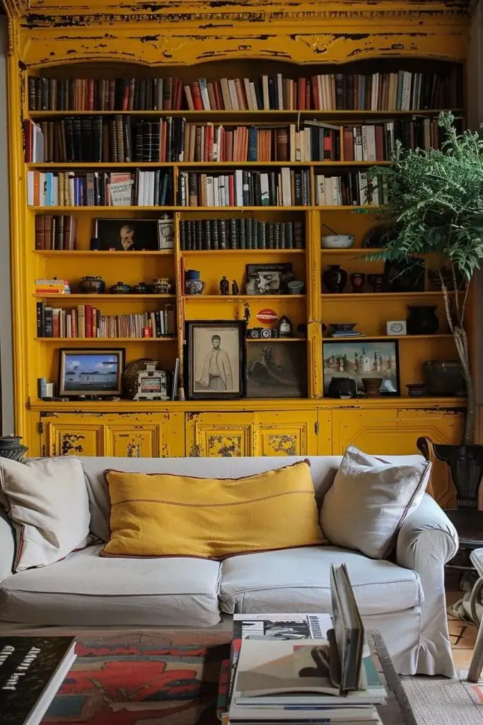 Yellow Painted Bookshelves