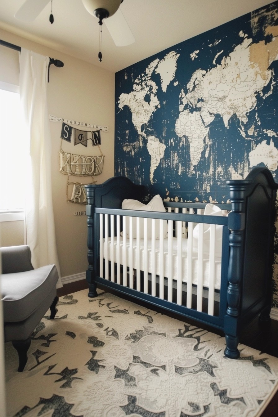 Map of The World Nursery Accent Wall