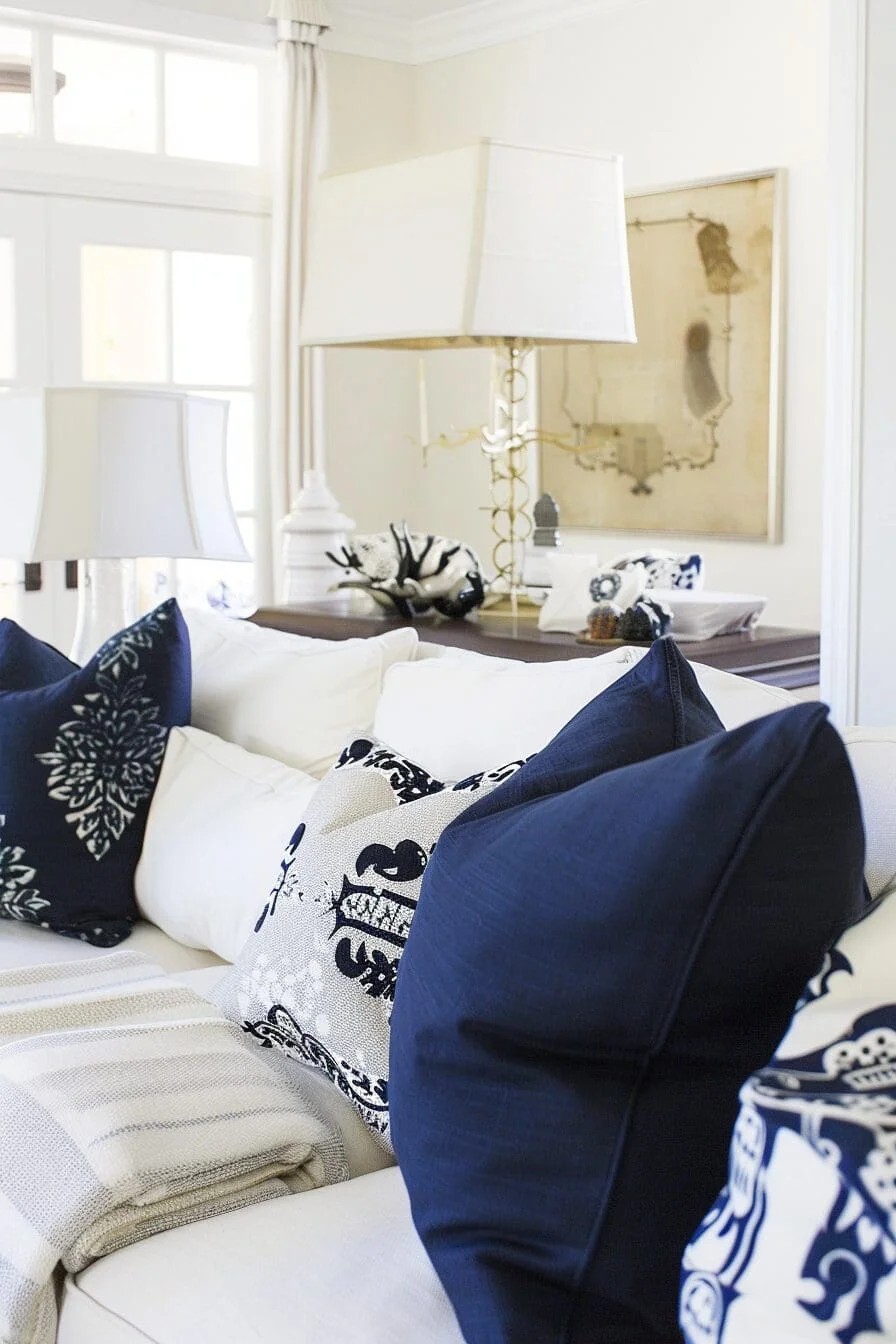 Navy Linen Sofa