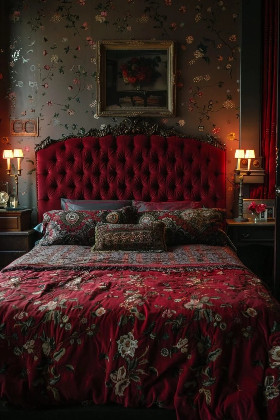 Crimson Tufted Bedspread