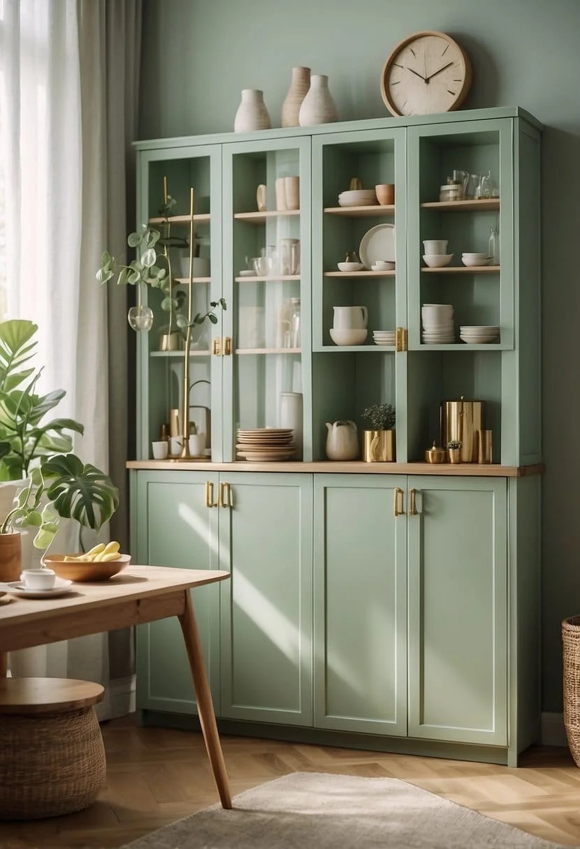 Pastel Green Cabinets and Gold Hardware