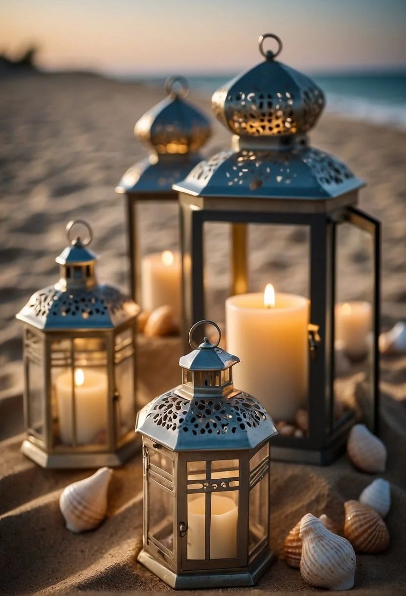 Beachy Lanterns with Shells and Sand