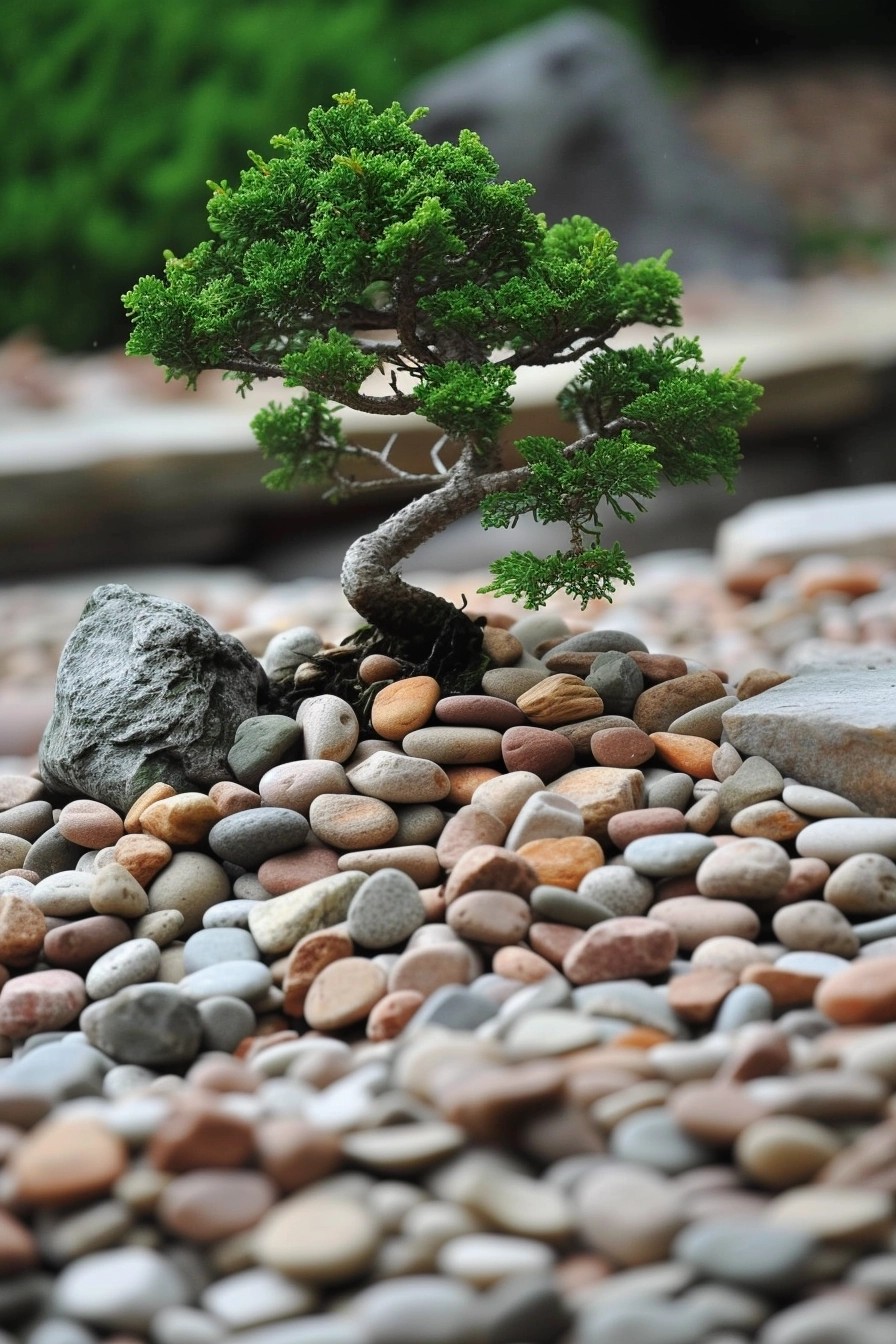 Design a Pebble Zen Garden with Bonsai Trees