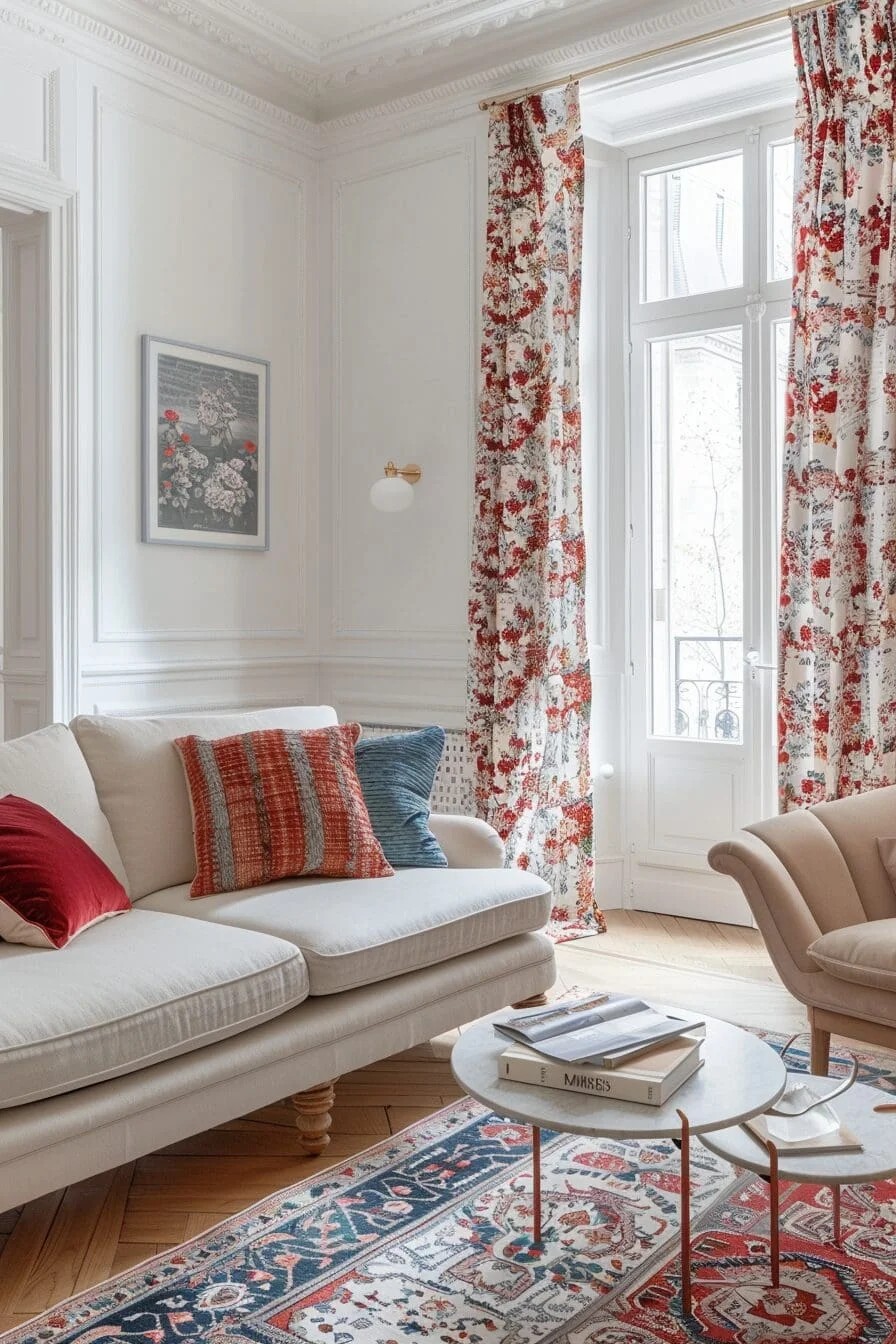 Red and Blue Patterned Curtains