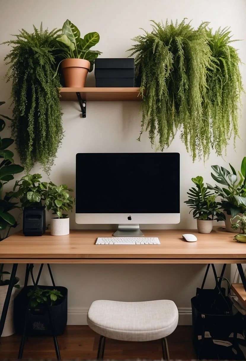 Home Office With Vertical Garden Wall