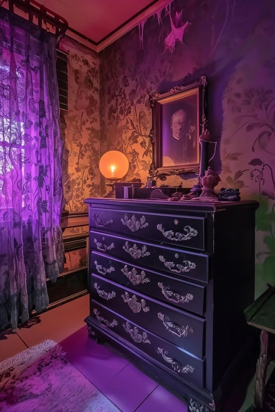 A Halloween Bedroom with a Haunted Dresser