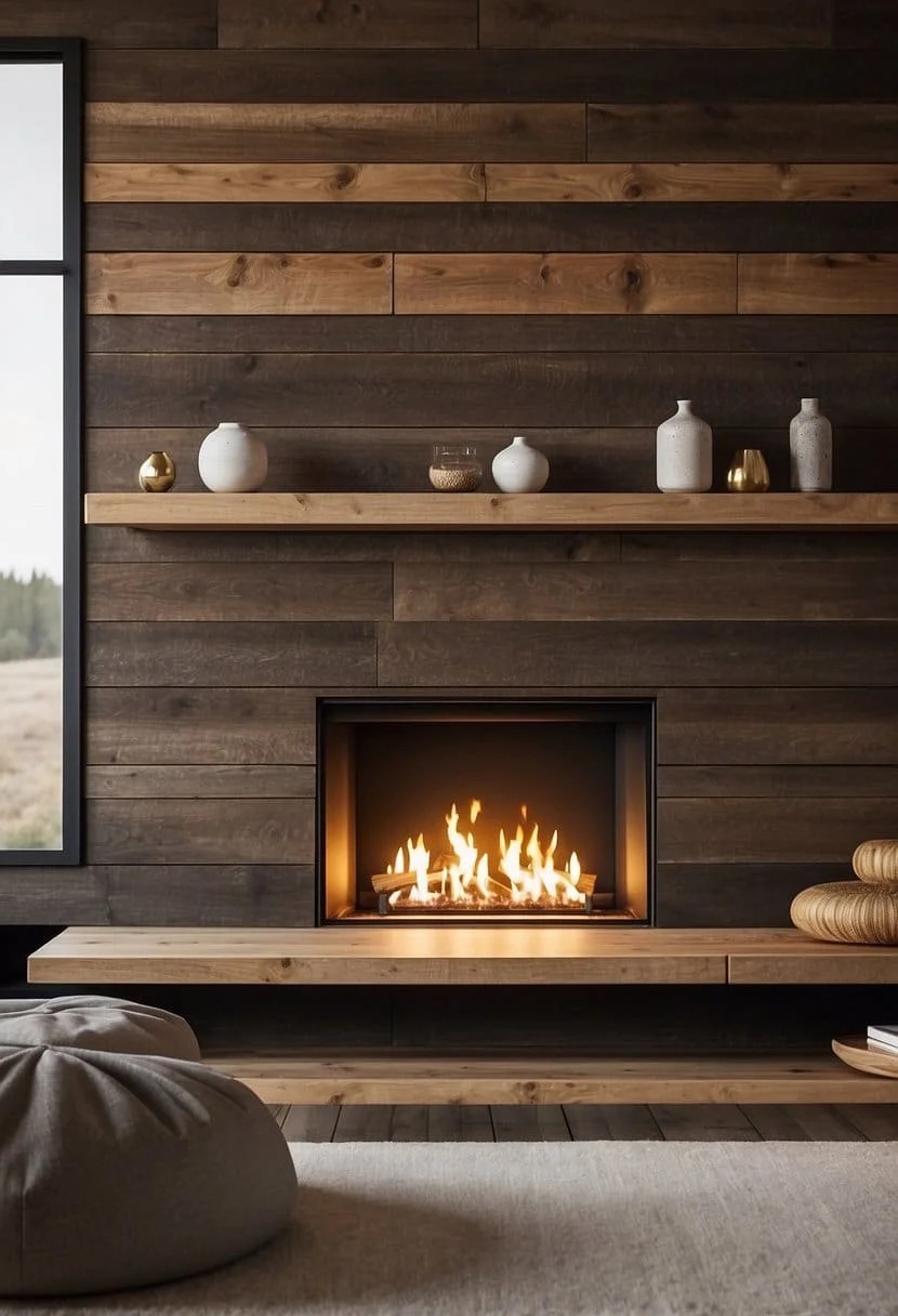 Rustic Reclaimed Wood Fireplace Accent Wall