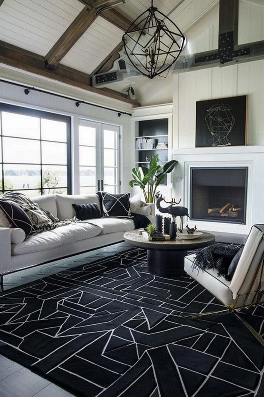 Geometric Black Rug