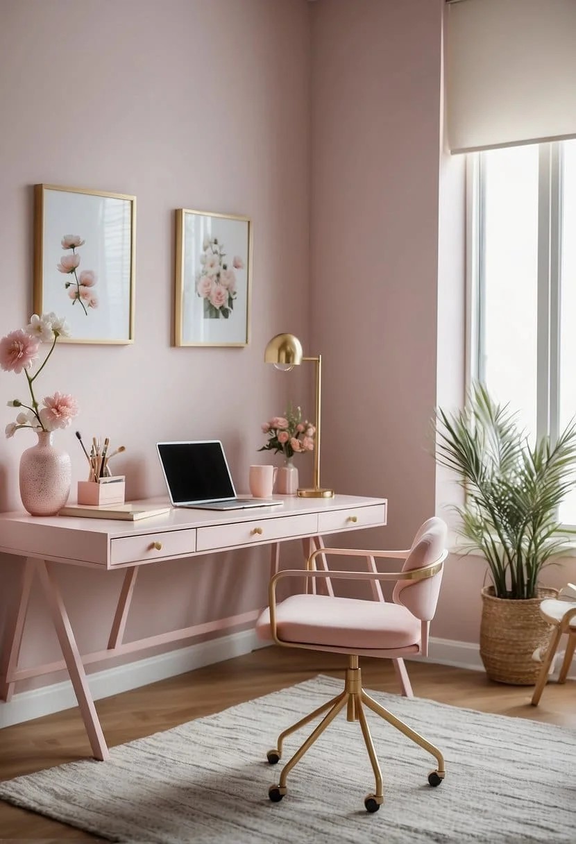 Chic Feminine Home Office With Pastel Colors