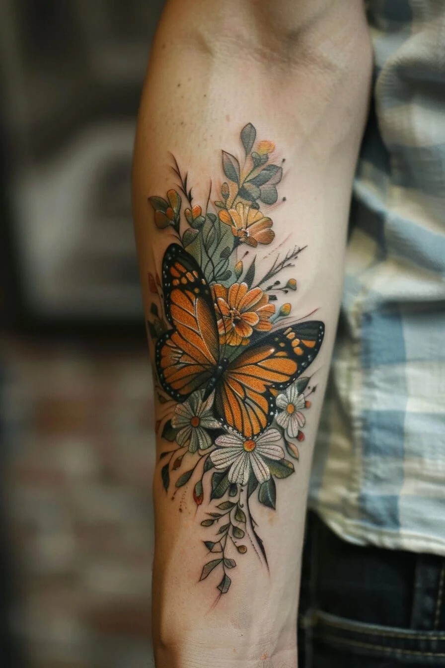 Floral Butterfly: Combines the meanings of flowers and butterflies, signifying love, life, and beauty