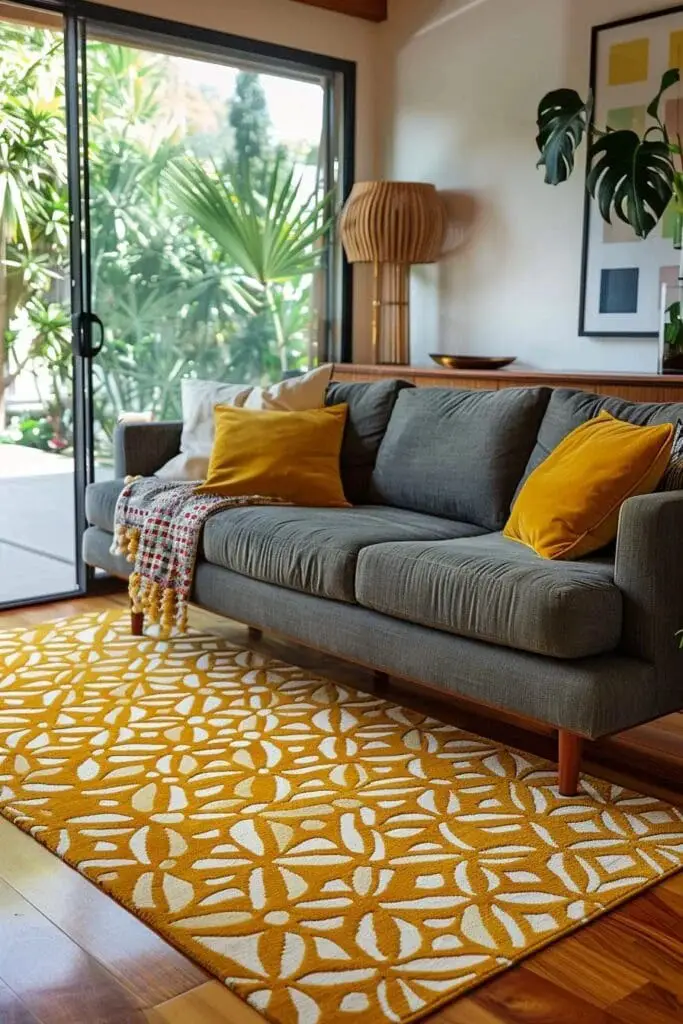 Golden Yellow Geometric Rug