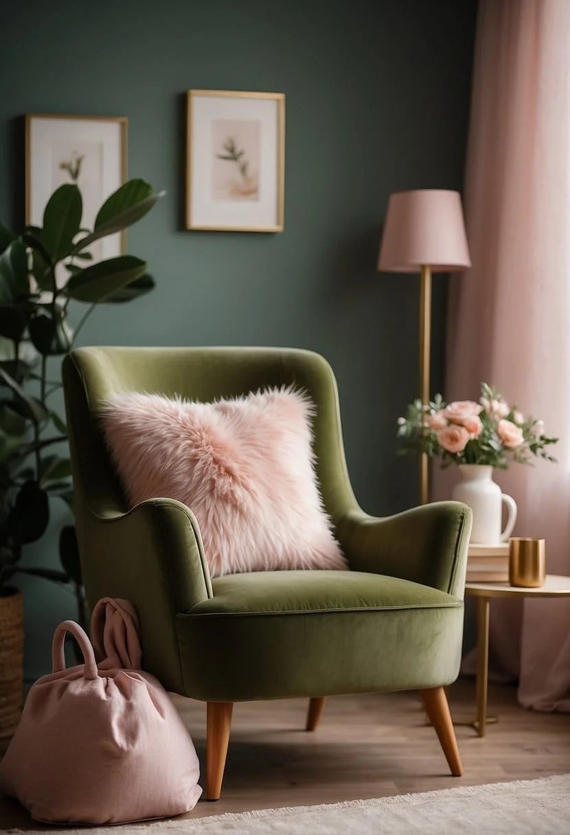 Olive Green and Soft Pink Armchair