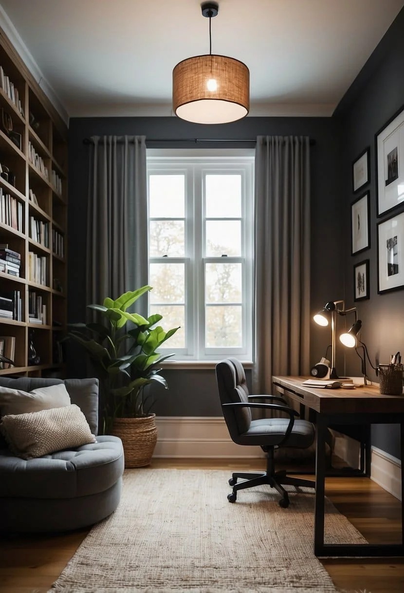 Bean Bags in A Home Office with A Desk and Floor Lamp