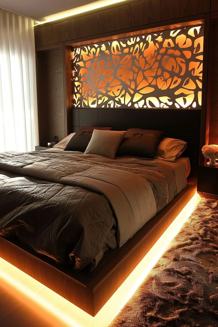 Bedroom Headboard With Integrated LED Lights