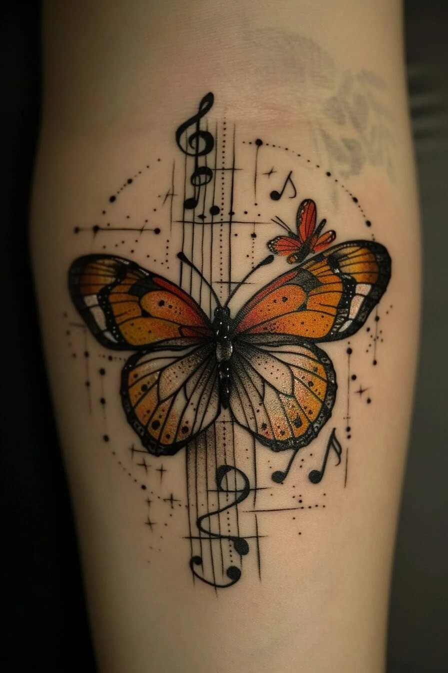 Butterfly with a Music Note: Represents creativity, joy, and the pursuit of one’s dreams