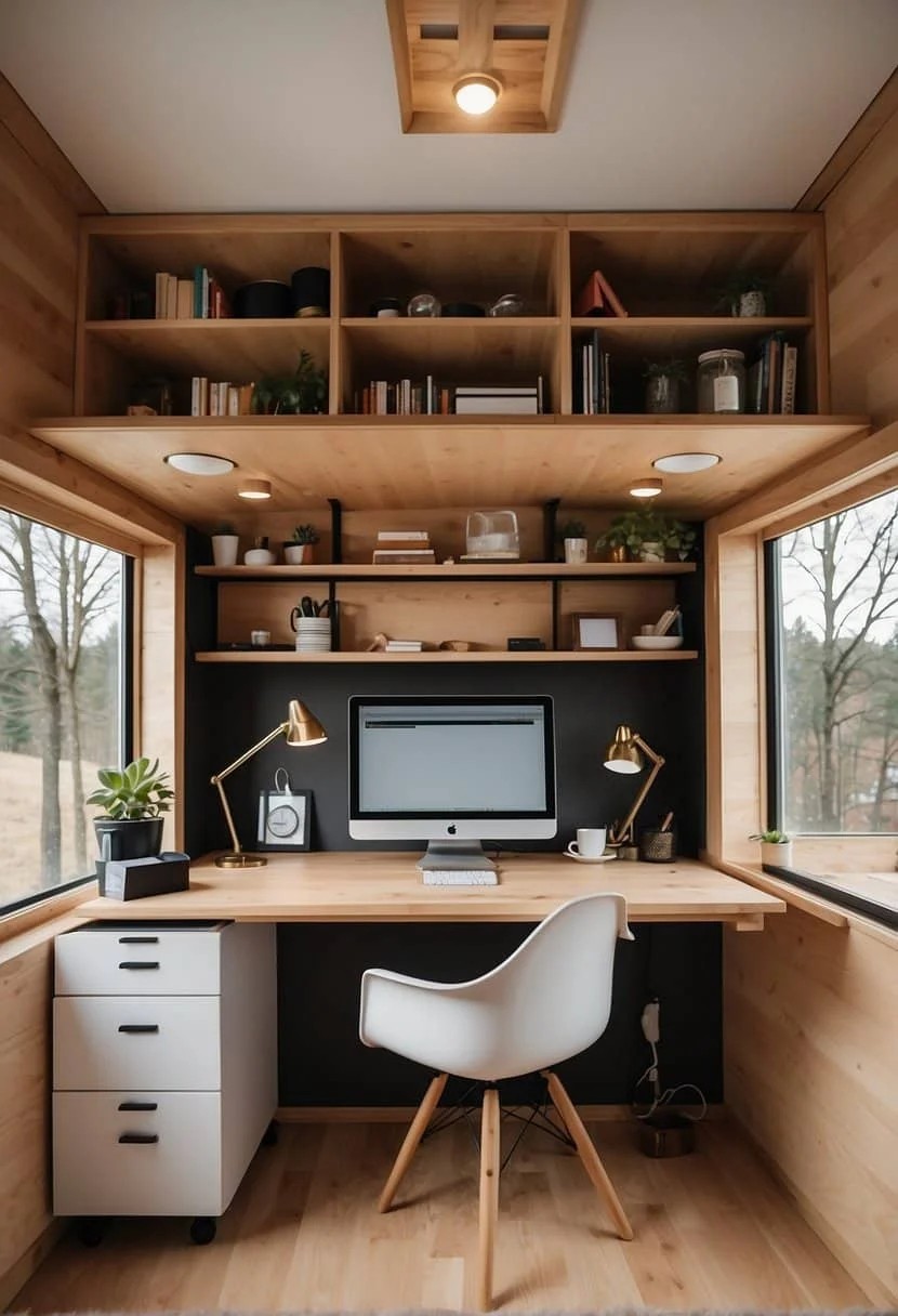 Add a Fold-Down Desk with Storage in Your Tiny House