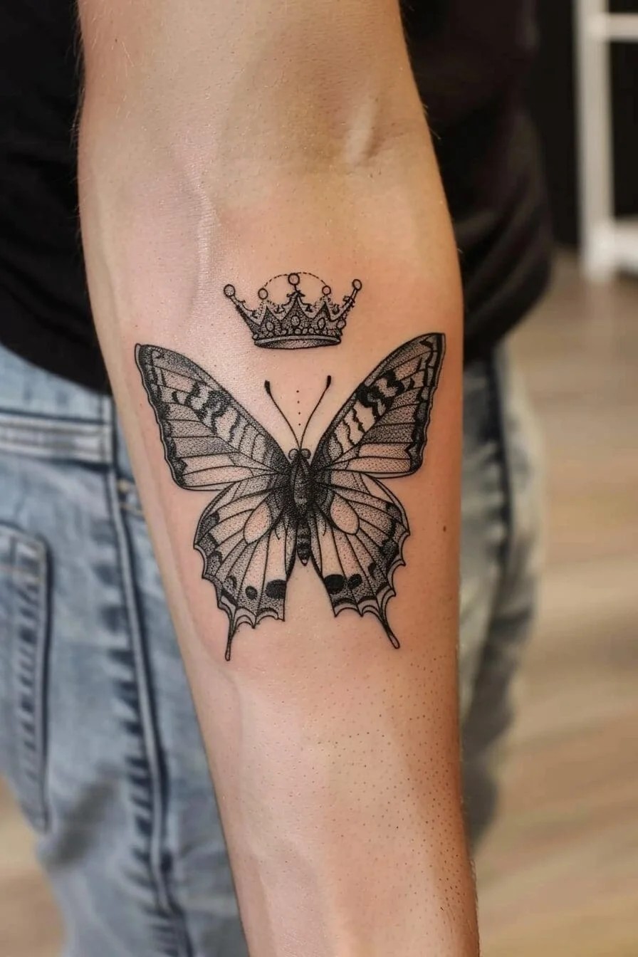 Butterfly with a Crown: Represents royalty, beauty, and the pursuit of one’s dreams