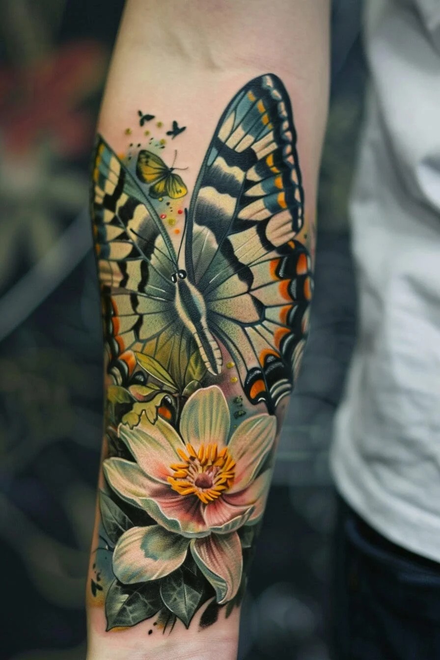 Butterfly with a Flower: Combines the meanings of flowers and butterflies, signifying love, life, and beauty