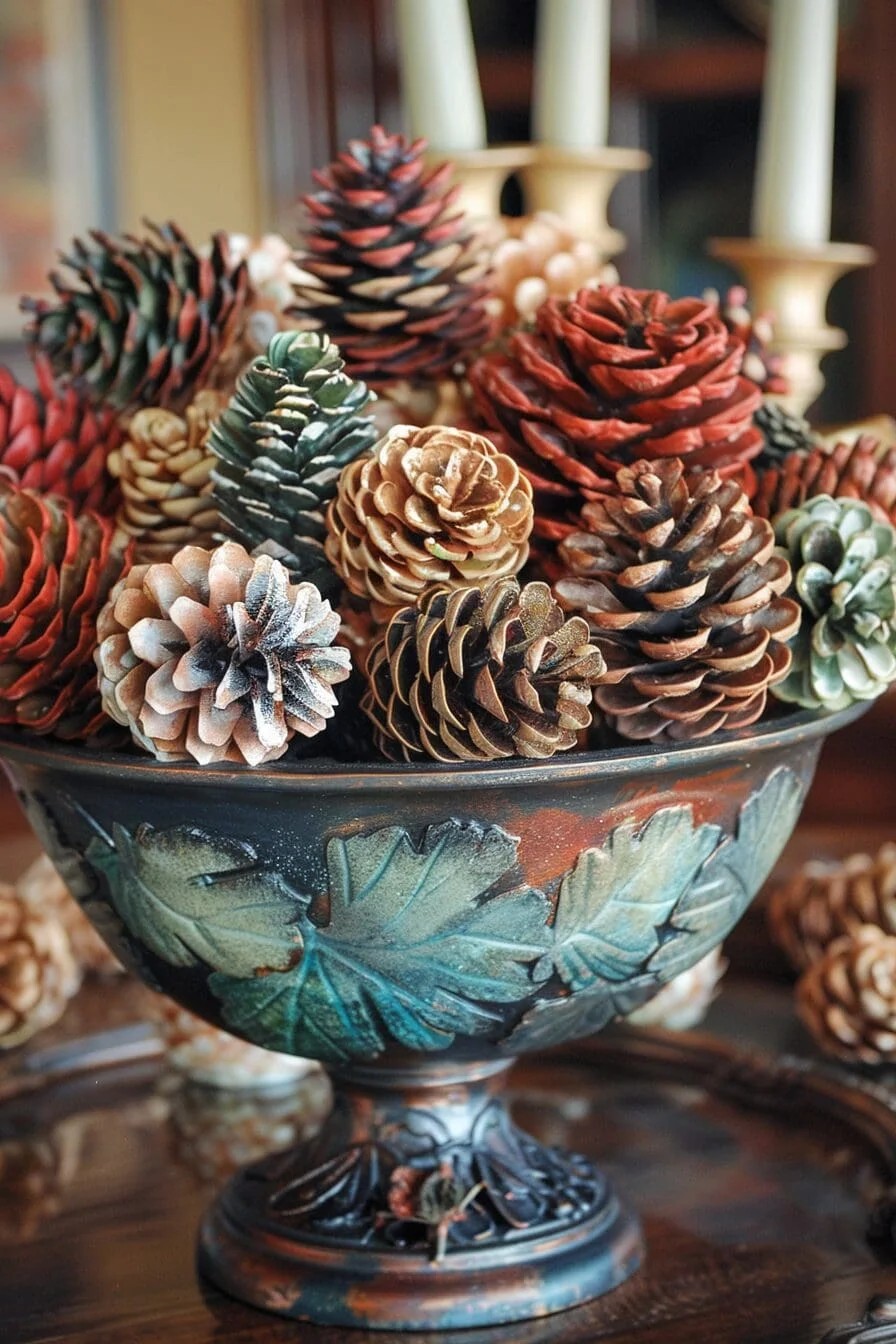 Centerpiece with Painted Pinecones