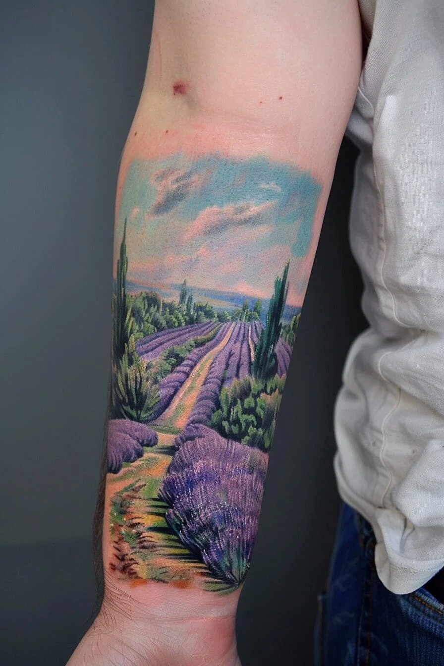 Lavender Field or Landscape Tattoo