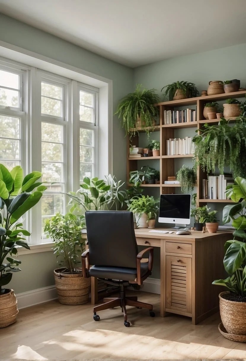 Plant-Filled Home Office Setup