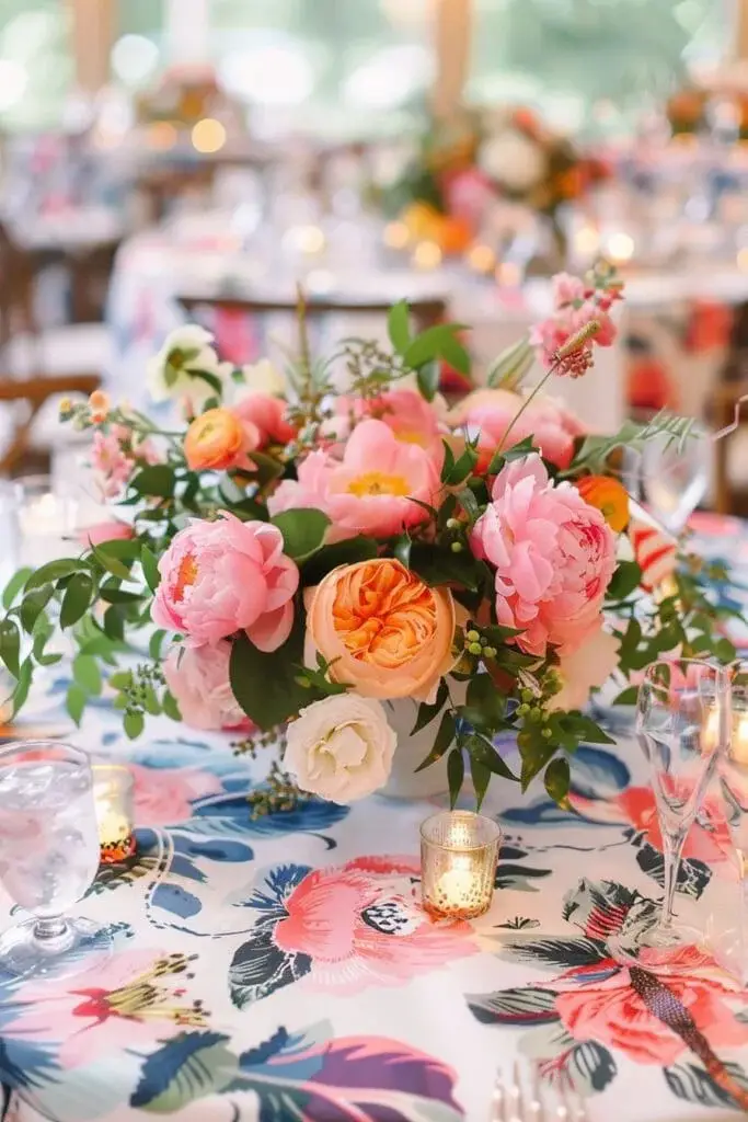 A Summer Wedding with Bold Patterned Tablecloths