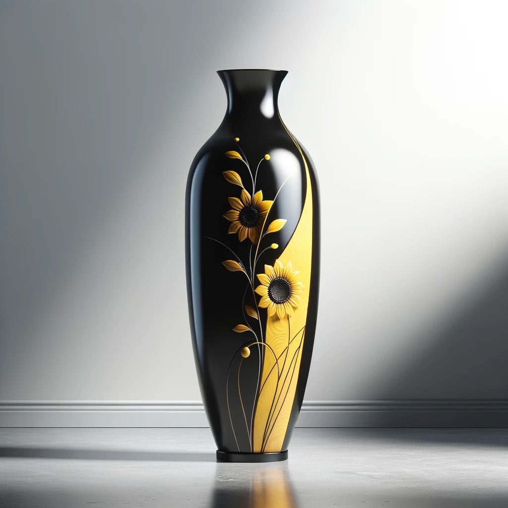 Black and Sunflower Yellow Floor Vase