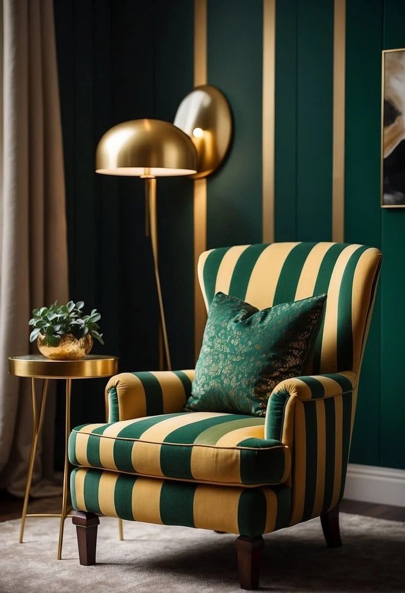 Green and Gold Striped Upholstery