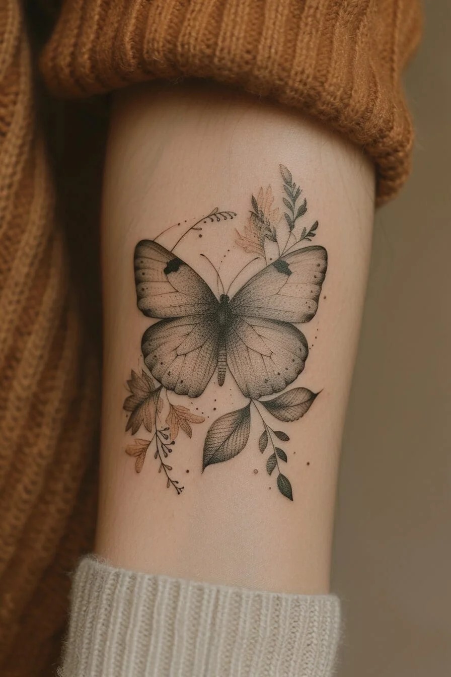 Butterfly with a Leaf: Symbolizes growth, transformation, and the connection to nature