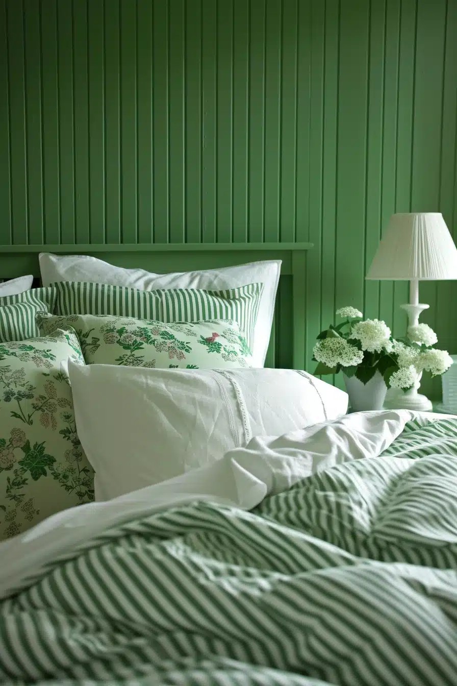 Choose White and Green Striped Bedding