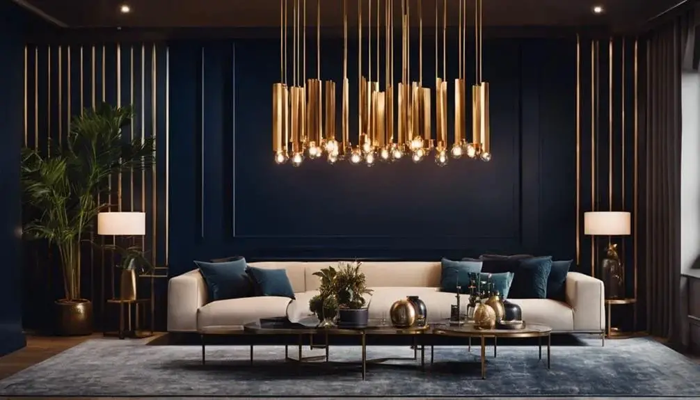 Navy Accent Wall with Statement Lighting