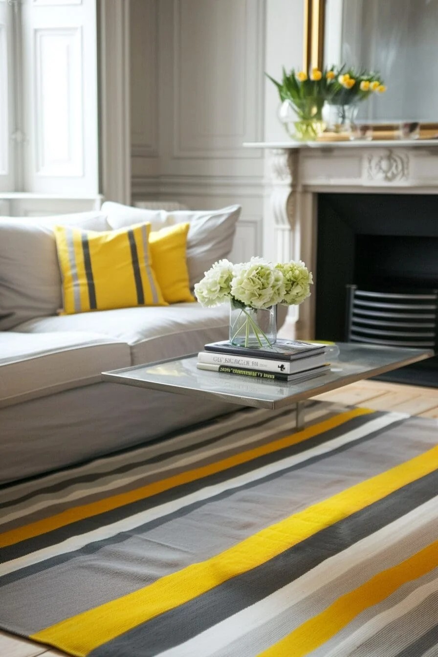 Yellow and Gray Striped Rug