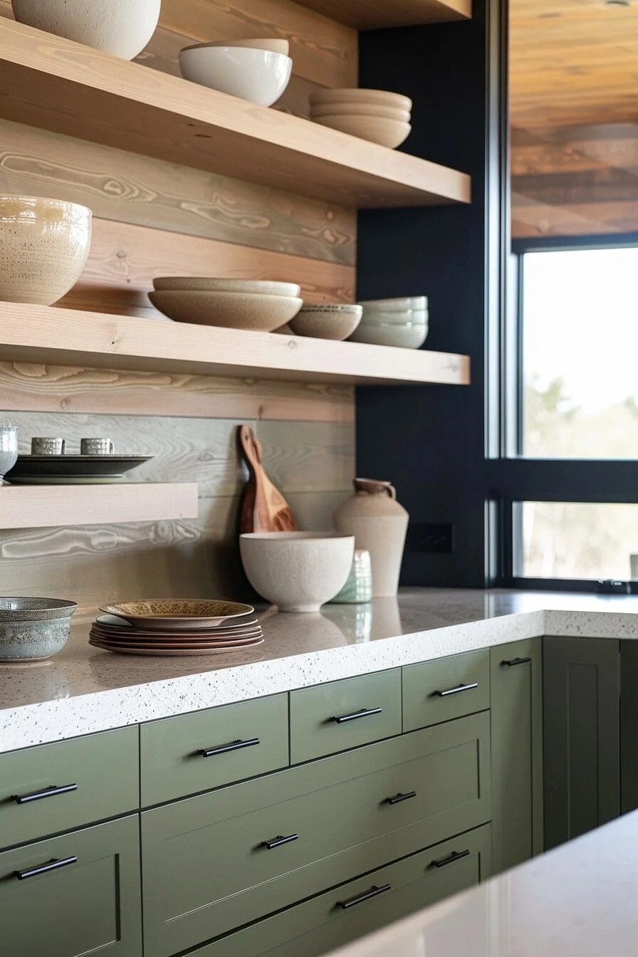 Moss Green Open Shelving