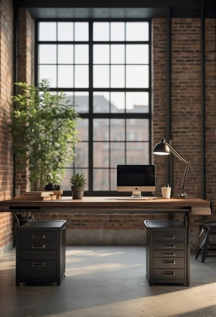 Industrial Chic Home Office With Metal Accents